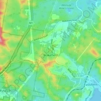 Wakefield topographic map, elevation, terrain