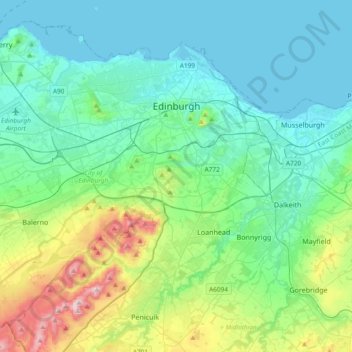 City of Edinburgh topographic map, elevation, terrain