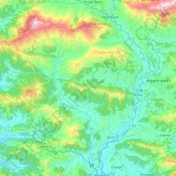 Bhanu topographic map, elevation, terrain