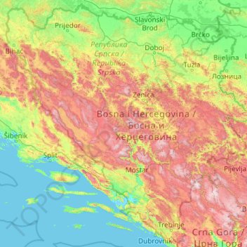 Bosnia and Herzegovina topographic map, elevation, terrain