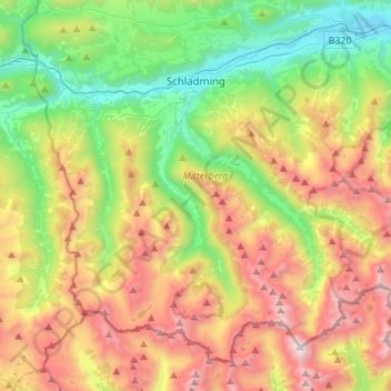 Schladming topographic map, elevation, terrain