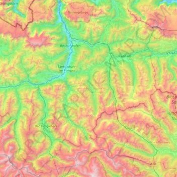 Bezirk St. Johann im Pongau topographic map, elevation, terrain
