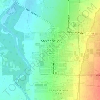 Stevensville topographic map, elevation, terrain