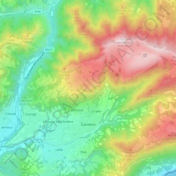 Gandino topographic map, elevation, terrain