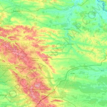 powiat tomaszowski topographic map, elevation, terrain