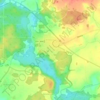 Antazavė topographic map, elevation, terrain