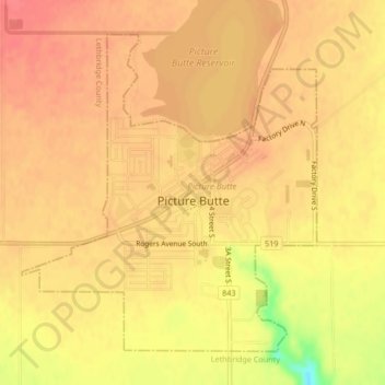 Town of Picture Butte topographic map, elevation, terrain