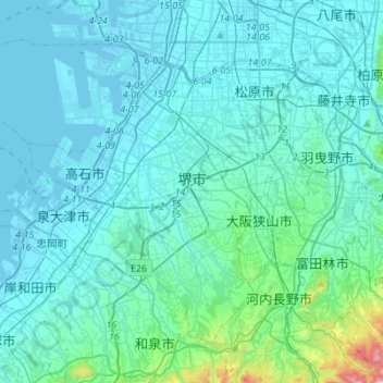 堺市 topographic map, elevation, terrain