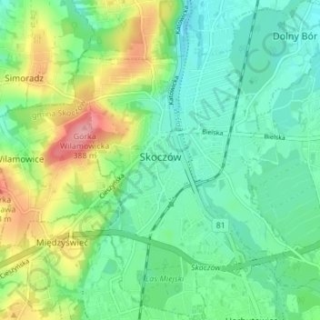 Skoczów topographic map, elevation, terrain