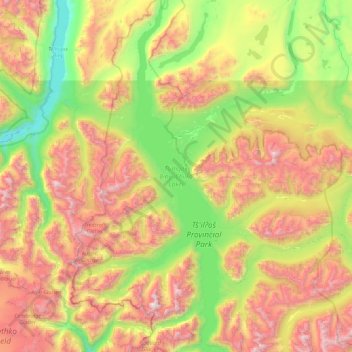 Chilko Lake topographic map, elevation, terrain