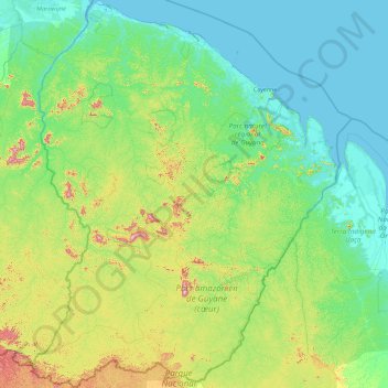 French Guiana topographic map, elevation, terrain
