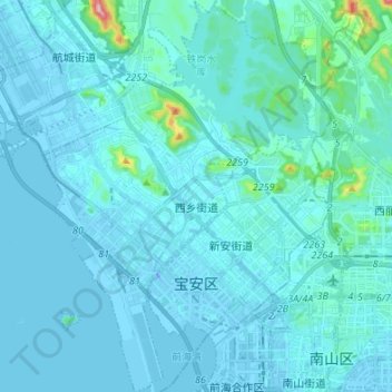 西乡街道 topographic map, elevation, terrain