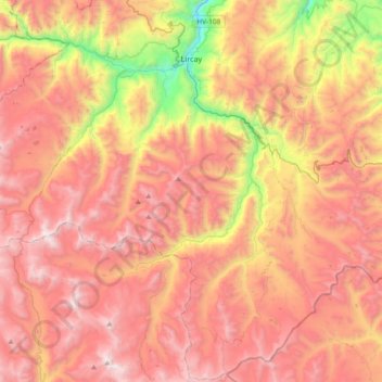 Lircay topographic map, elevation, terrain