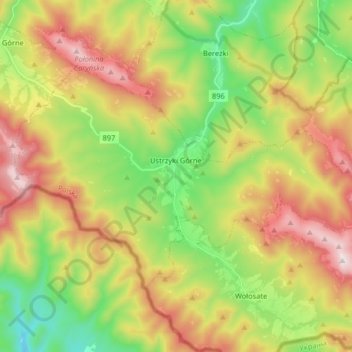 Ustrzyki Górne topographic map, elevation, terrain