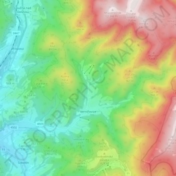 Vernířovice topographic map, elevation, terrain