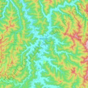 Wollombi topographic map, elevation, terrain