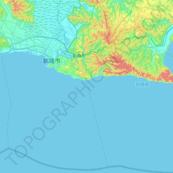Kushiro topographic map, elevation, terrain
