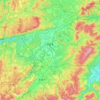伊賀市 topographic map, elevation, terrain
