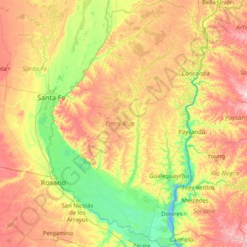 Entre Ríos Province topographic map, elevation, terrain