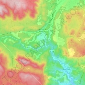 Méounes-lès-Montrieux topographic map, elevation, terrain