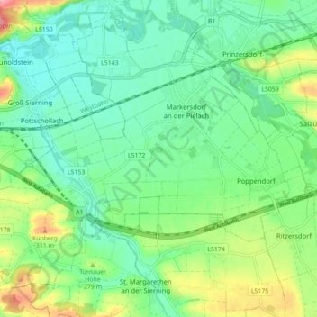 Markersdorf-Haindorf topographic map, elevation, terrain