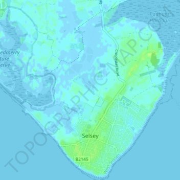 Selsey topographic map, elevation, terrain