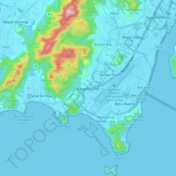 Bayan Lepas topographic map, elevation, terrain
