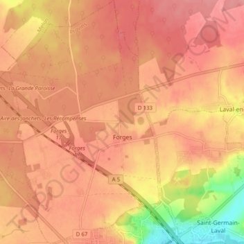 Forges topographic map, elevation, terrain