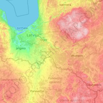 Zemgale topographic map, elevation, terrain
