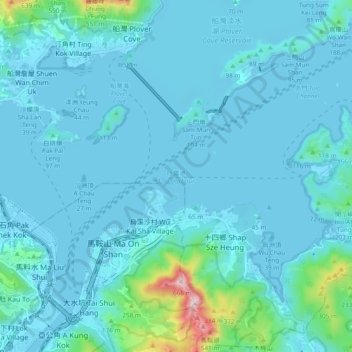 吐露港 topographic map, elevation, terrain