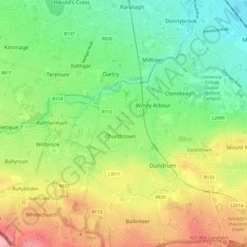 Dublin 14 topographic map, elevation, terrain