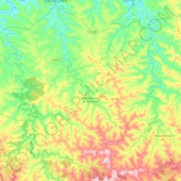 Nova Esperança do Sudoeste topographic map, elevation, terrain