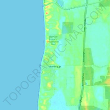 Binningup topographic map, elevation, terrain