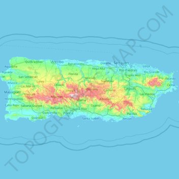 Puerto Rico topographic map, elevation, terrain