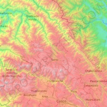 Province of Calca topographic map, elevation, terrain