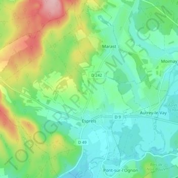 Esprels topographic map, elevation, terrain