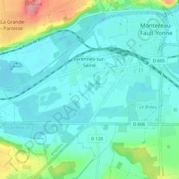 Varennes-sur-Seine topographic map, elevation, terrain