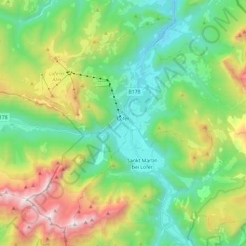 Lofer topographic map, elevation, terrain