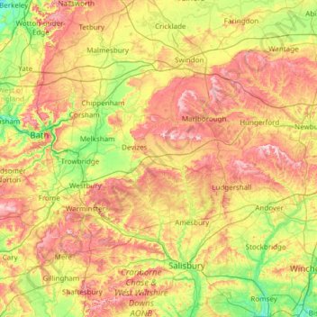 Wiltshire topographic map, elevation, terrain