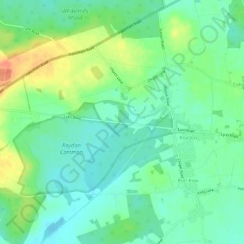 Roydon topographic map, elevation, terrain