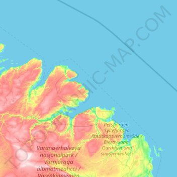 Finnmark topographic map, elevation, terrain