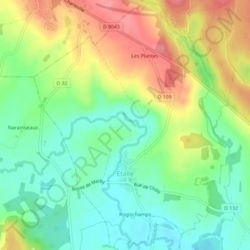 Étalle topographic map, elevation, terrain