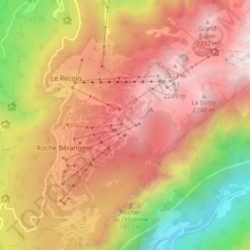 Chamrousse topographic map, elevation, terrain