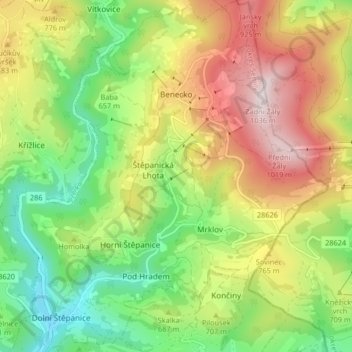 Benecko topographic map, elevation, terrain