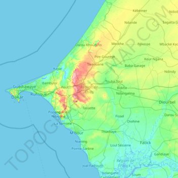 Thiès Region topographic map, elevation, terrain