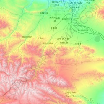 Ürümqi County topographic map, elevation, terrain