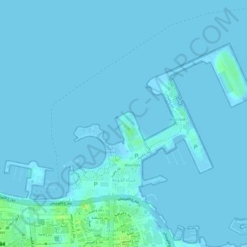 Doha Port topographic map, elevation, terrain
