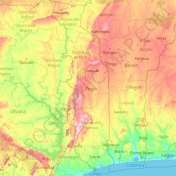 Togo topographic map, elevation, terrain