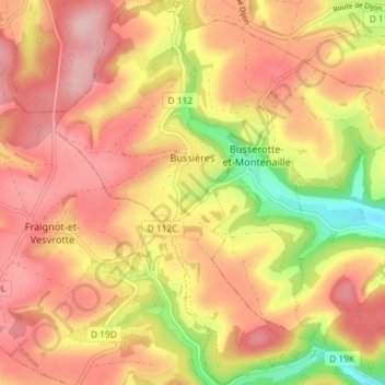 Bussières topographic map, elevation, terrain
