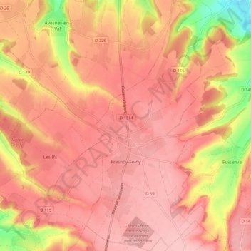 Fresnoy-Folny topographic map, elevation, terrain